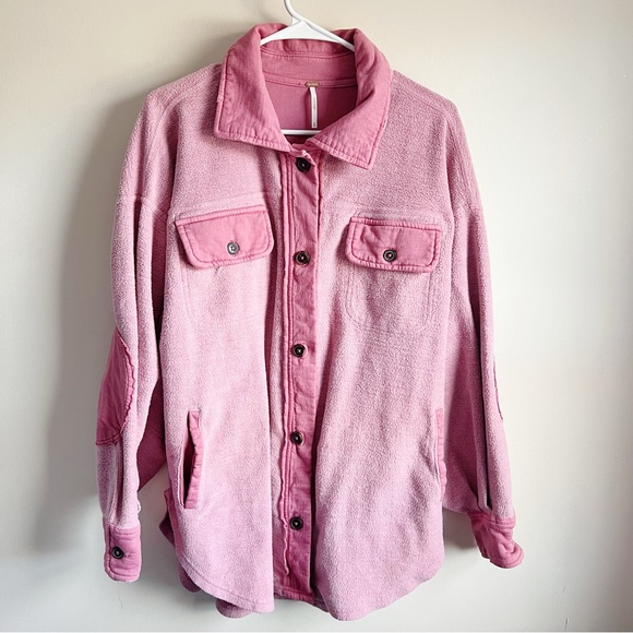 Free People Pink Ruby Oversized Shacket Elbow Pad Boho - Picture 2 of 7